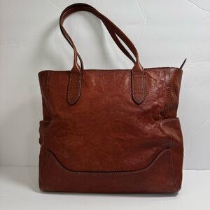 Frye Melissa Leather Zip Top Tote Cognac Brown Work Bag